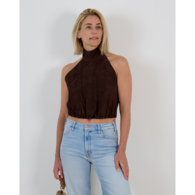 Alter Ego Naomi Suède Backless Halter Top Bruin