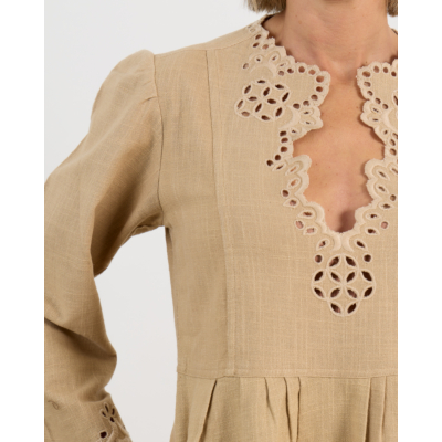 Marant Étoile Tianny Jurk Lange Mouw Maxi Beige