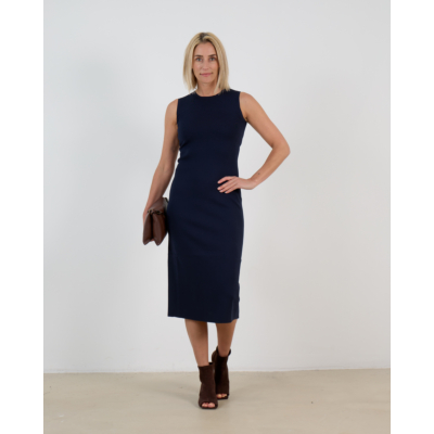 Max Mara Main Viscose Crêpe Sheath Maxi Jurk met split Ultramarine