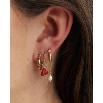 Anna + Nina Single Heart Beat Ring Earring Gold Plated