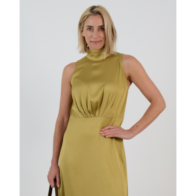 Drykorn Amabel Maxi Mouwloze Maxi Jurk met Hoge Kraag Mosterd Geel