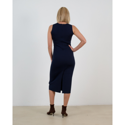 Max Mara Main Viscose Crêpe Sheath Maxi Jurk met split Ultramarine