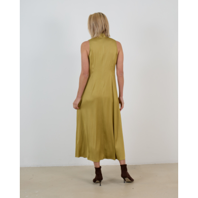 Drykorn Amabel Maxi Mouwloze Maxi Jurk met Hoge Kraag Mosterd Geel