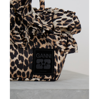 Ganni Mini Crossbody Tas met Ruffles Leopard